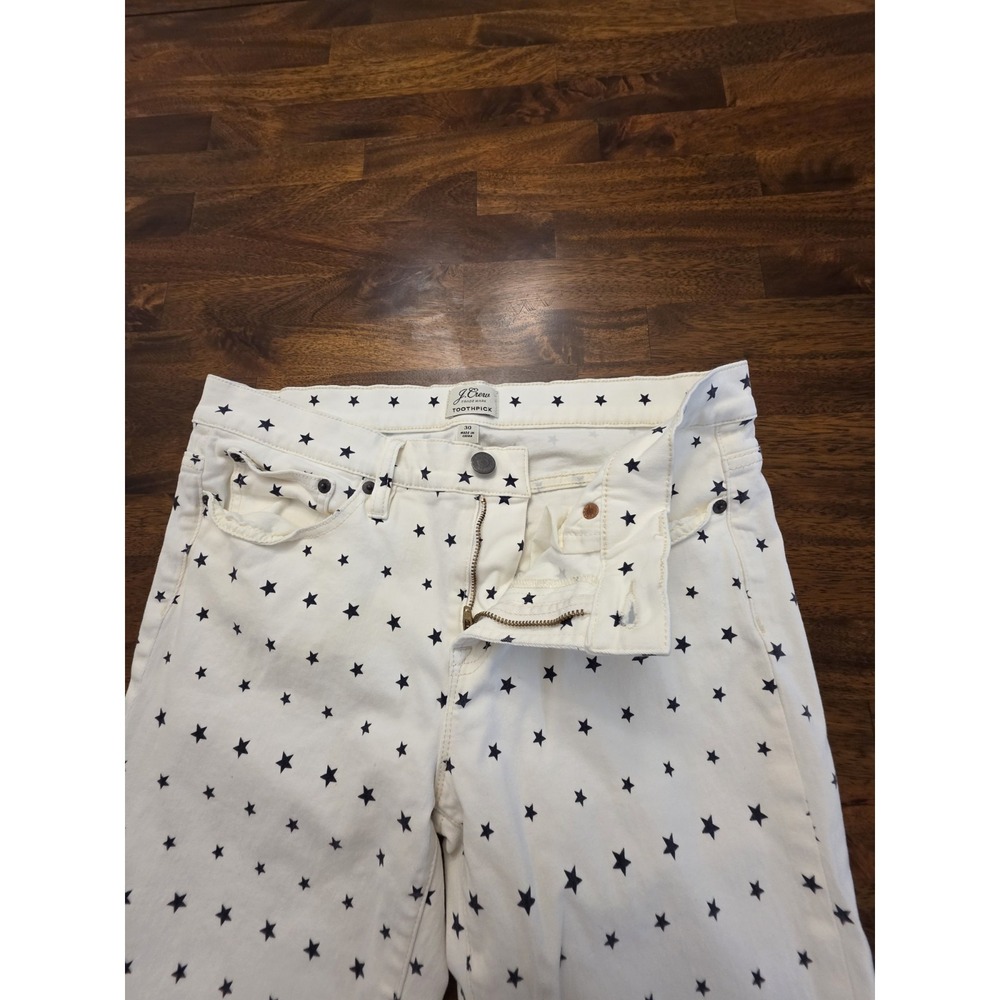 J Crew‎ Women's Jeans Toothpick Size 30 White Stars Stretchy Y2k Genx Genz - Picture 11 of 14